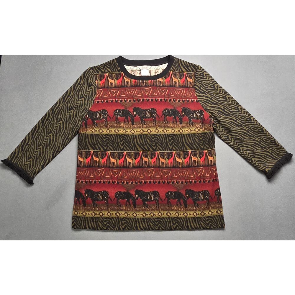 Stonebridge Shirt Womens Large‎ African Safari Blouse Zebra Giraffe Wildlife